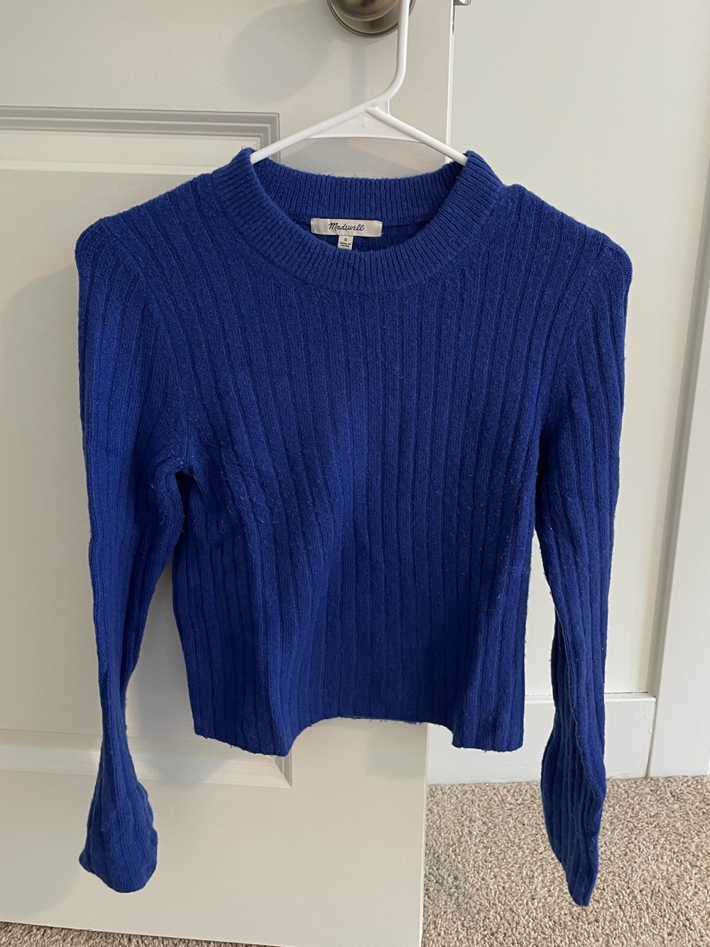 Madewell blue cable knit crew neck sweater